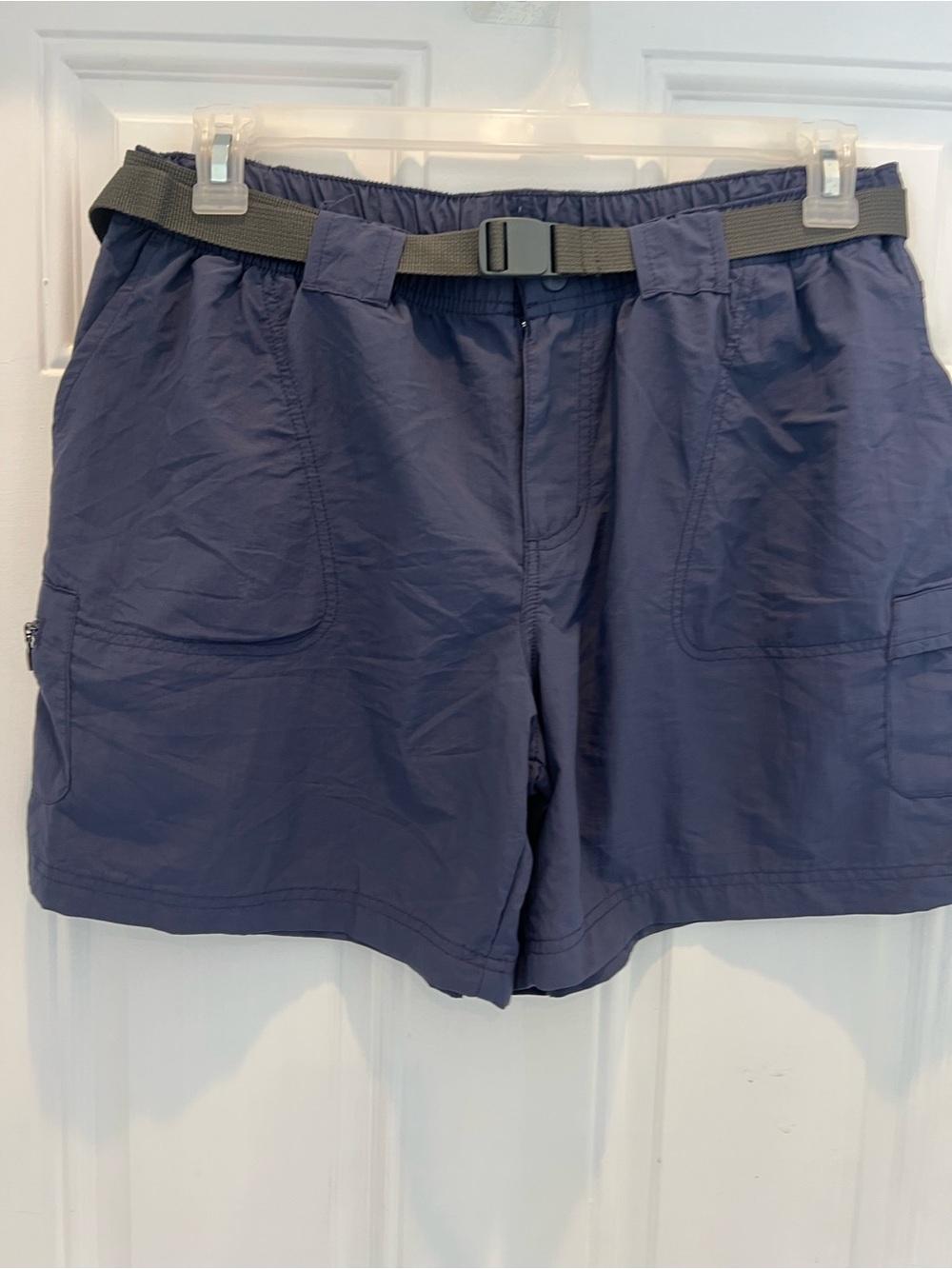 Columbia Belted Nylon Shell Swim Shorts Navy Men's L With Zipper Pockets #975